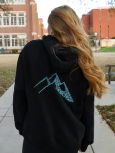 Heavyweight Black Hoodie with Aqua Mountain