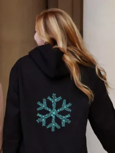 Heavyweight Black Hoodie with Aqua Snowflake in back