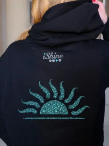 Heavyweight Black Hoodie with Aqua Sunrise