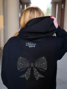 Heavyweight Black Hoodie with Black Shadow Bow