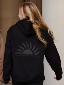 Heavyweight Black Hoodie with Black Sunrise