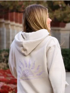 Heavyweight Dust Hoodie with Lavender Sunrise in Back