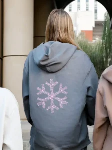 heavyweight gray hoodie with pink snowflake