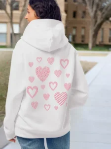 Heavyweight White Hoodie with Red Hearts