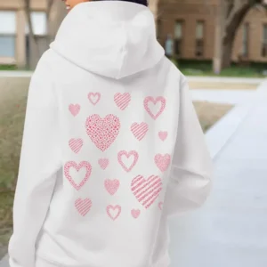 Heavyweight White Hoodie with Red Hearts